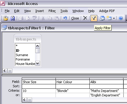 Screenshot showing Advance Filter function